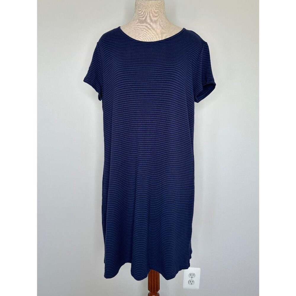 Sunday Women's Dress Short Black and Blue Striped Stretch A Line Pullover XL